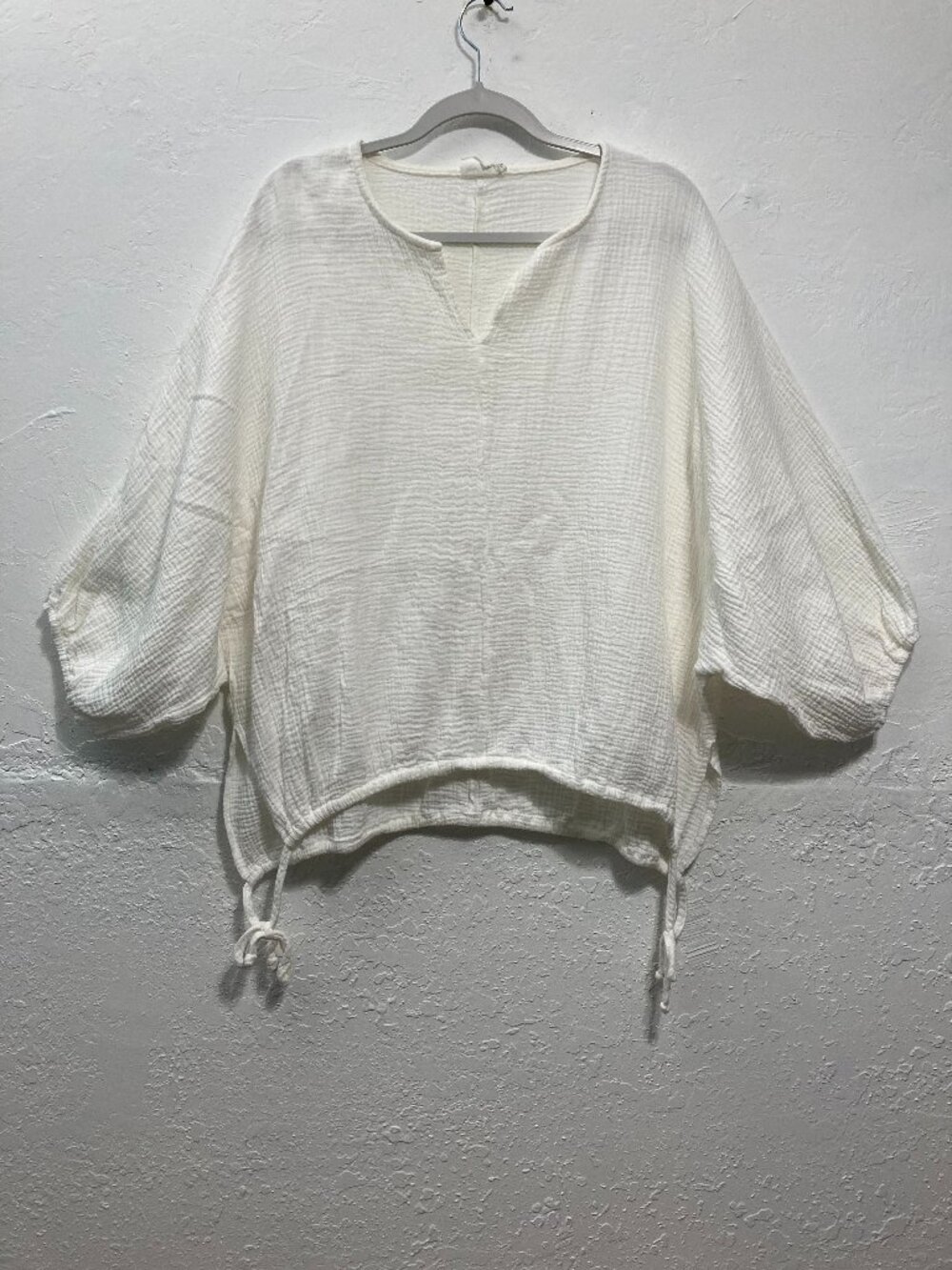 Simple Susan Betro Cotton Gauze Tunic Top Side ties Resort Lagenlook Ivory XL - Picture 1 of 10